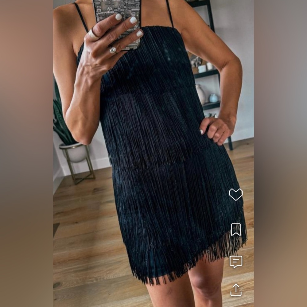 NWT Abercrombie Black Fringe Spaghetti Strap Dress